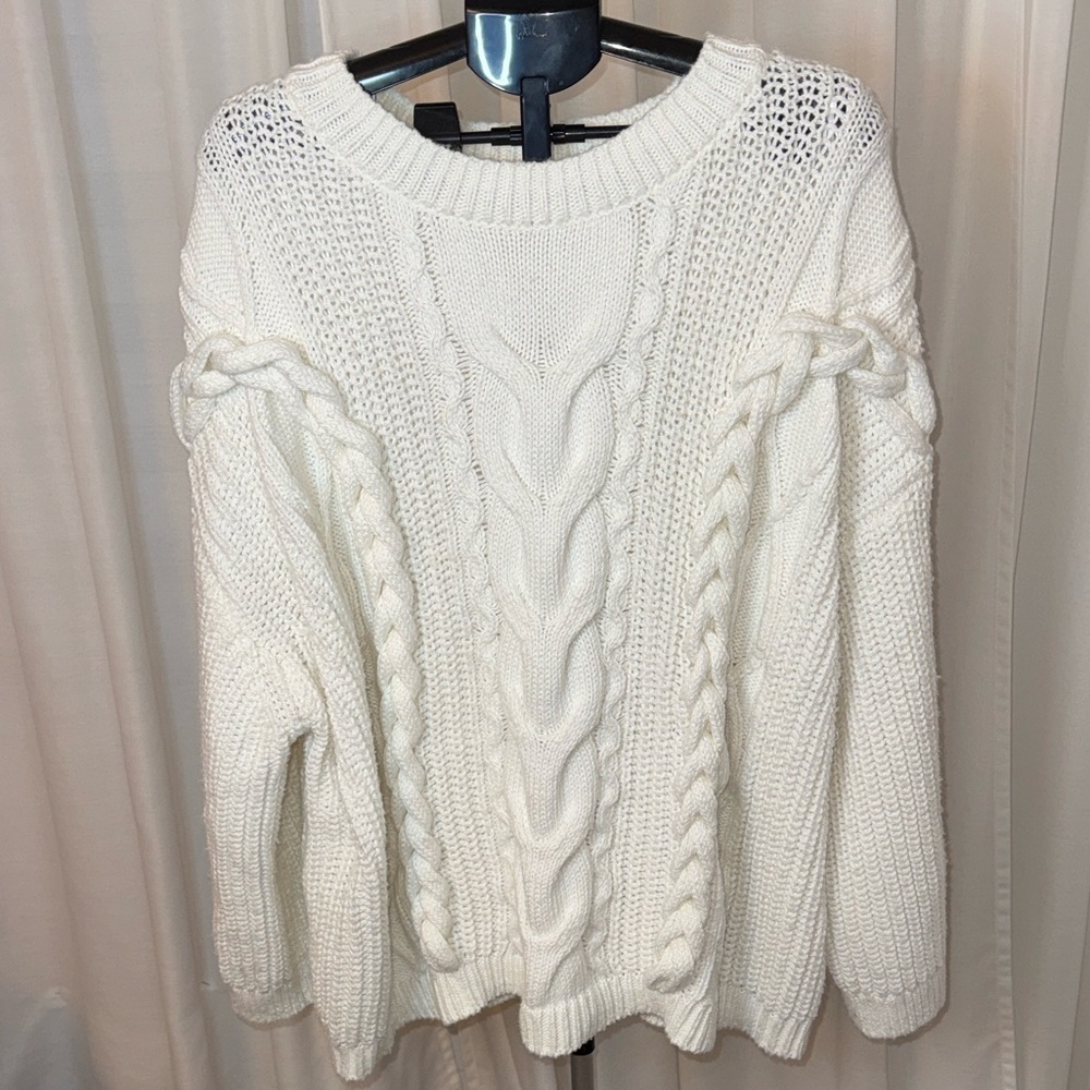 H&M Cream Cable Knit Oversized Sweater Chunky Braided Fisherman Pullover XXL - Picture 5 of 10